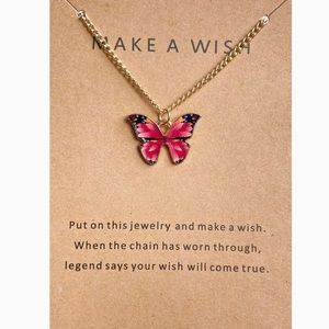Dark Magenta Butterfly Pendant Make A Wish Gold Alloy Fashion Necklace Chain